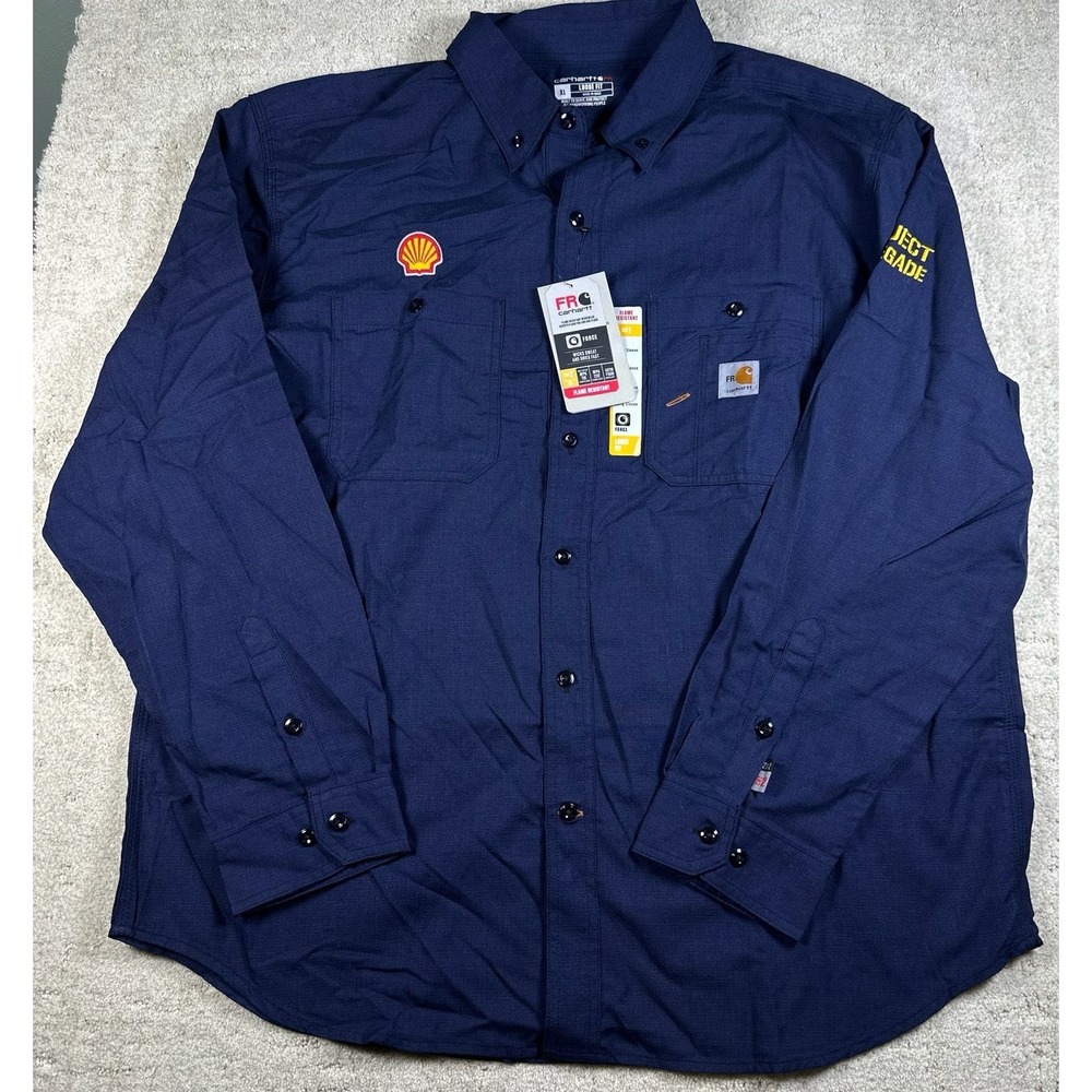 NWT Carhartt FR Button Blue CAT 2 2112 Flame Resistant ARC CAL HRC Sz XL